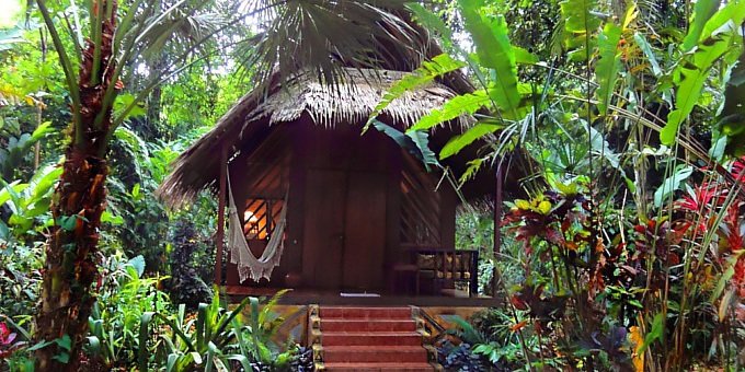 Shawandha Lodge offers gorgeous little bungalows constructed of local hardwoods, spread among tropical gardens and jungle.