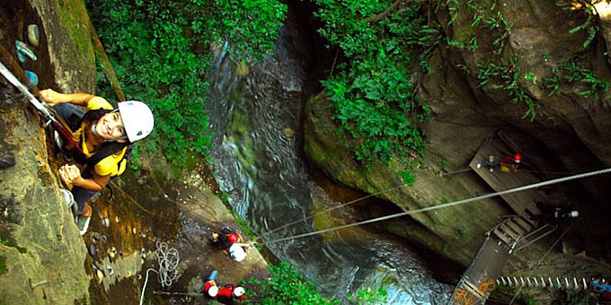 The canyon canopy zipline tour at Hacienda Guachipelin