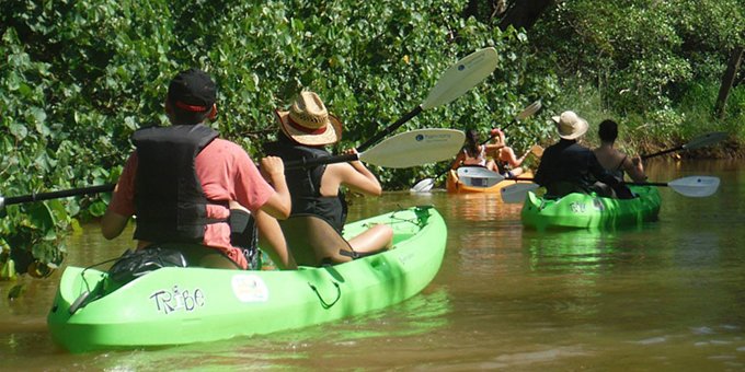 Today you will be picked up from your hotel and taken on a guided kayaking tour down the Rio Ora, a calm and peaceful river surrounded by three types of ecosystems:  rainforest, mangroves and a deserted beach. Halfway through your paddling adventure you will stop at the beach to stretch your legs and enjoy a fresh fruit and water break. Your guide will share the significance of the changing landscapes and point out any wildlife that might be visible on the day of your visit. This tour includes round-trip transportation from Samara, Punta Islita and Nosara as well as kayaks, safety equipment, bilingual guide, fruit snack and water. One way transportation can take from 10 to 45 minutes depending upon your pick up location. The combined time of the tour and transportation together can range from 2.5 to 3.5 hours depending on the distance from your hotel. It is recommended to wear comfortable clothing, sun protection, hat and insect repellent for this leisurely river exploration. You will likely want to bring your camera and binoculars as well as rain gear depending on the time of year.