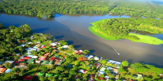 An aerial view of Tortuguero village