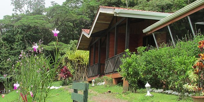 Heliconias Lodge is a charming budget-friendly eco-lodge near Bijagua, Costa Rica. Surrounded by lush tropical rainforests and vibrant gardens, the lodge offers a tranquil retreat for nature lovers and those seeking an immersive experience in nature. The lodge features comfortable and well-appointed bungalows, designed with a rustic yet modern aesthetic, providing a cozy and inviting atmosphere. Each bungalow offers views of the surrounding gardens and forest, creating a sense of tranquility and serenity. Heliconias Lodge is committed to sustainable practices and conservation efforts, with a focus on preserving the natural environment and supporting the local community. Guests can enjoy guided nature walks, birdwatching tours, and explore the nearby Tenorio Volcano National Park, known for its breathtaking landscapes and diverse wildlife and the amazing Rio Celeste Waterfall. The lodge also boasts a delightful restaurant, serving delicious traditional Costa Rican cuisine made with locally sourced ingredients. With its peaceful setting and commitment to sustainability, Heliconias Lodge offers a unique and memorable experience in the enchanting beauty of Bijagua. Please note that the lodge prioritizes education, sustainable ecotourism, and conservation over comfort. Lodge amenities include a restaurant and groomed trails.