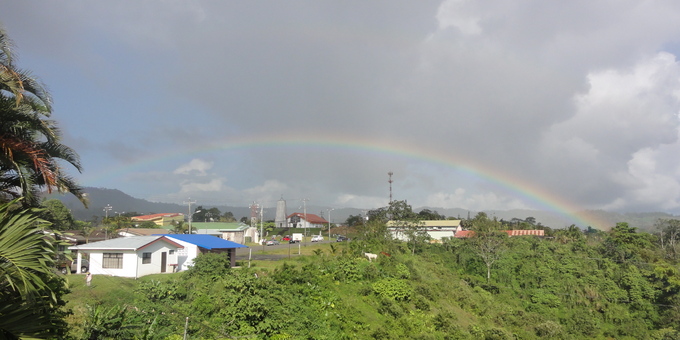 A rainbow over the town of Nuevo Arenal