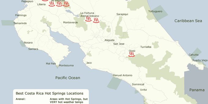 The following is a map of Costa Rica hot springs locations.