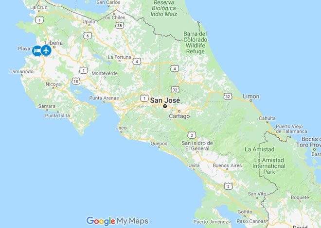 Map of Playa Panama in Guancaste, Costa Rica