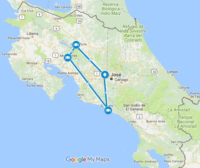 Eco Xtreme Adrenaline Costa Rica Adventure Vacation Map