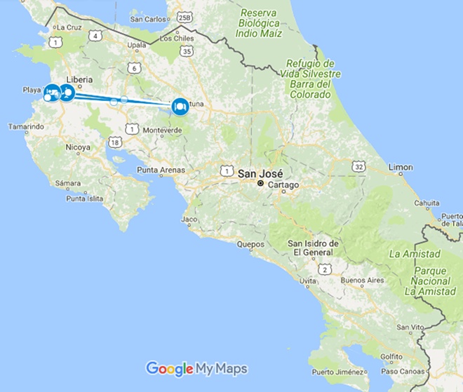 Exotic Tropics Inclusive Adventure Costa Rica Vacation Map
