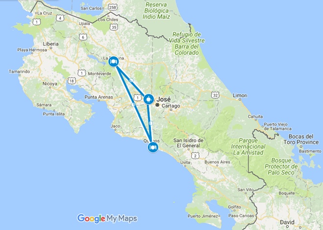 Funky Monkey Adrenaline Junkie Costa Rica Adventure Vacation Map