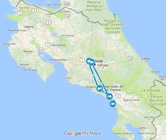 South Pacific EcoXtreme Costa Rica Adventure Vacation Map